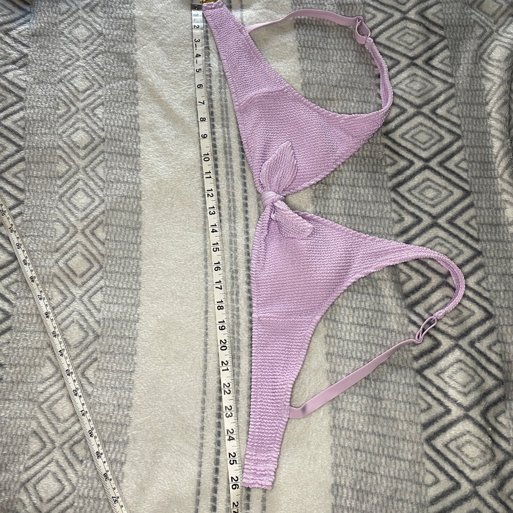 Lively Ruched Plunge Bralette & High Waist Swimsuit Bikini Lilac Size M NWOT - Picture 14 of 16
